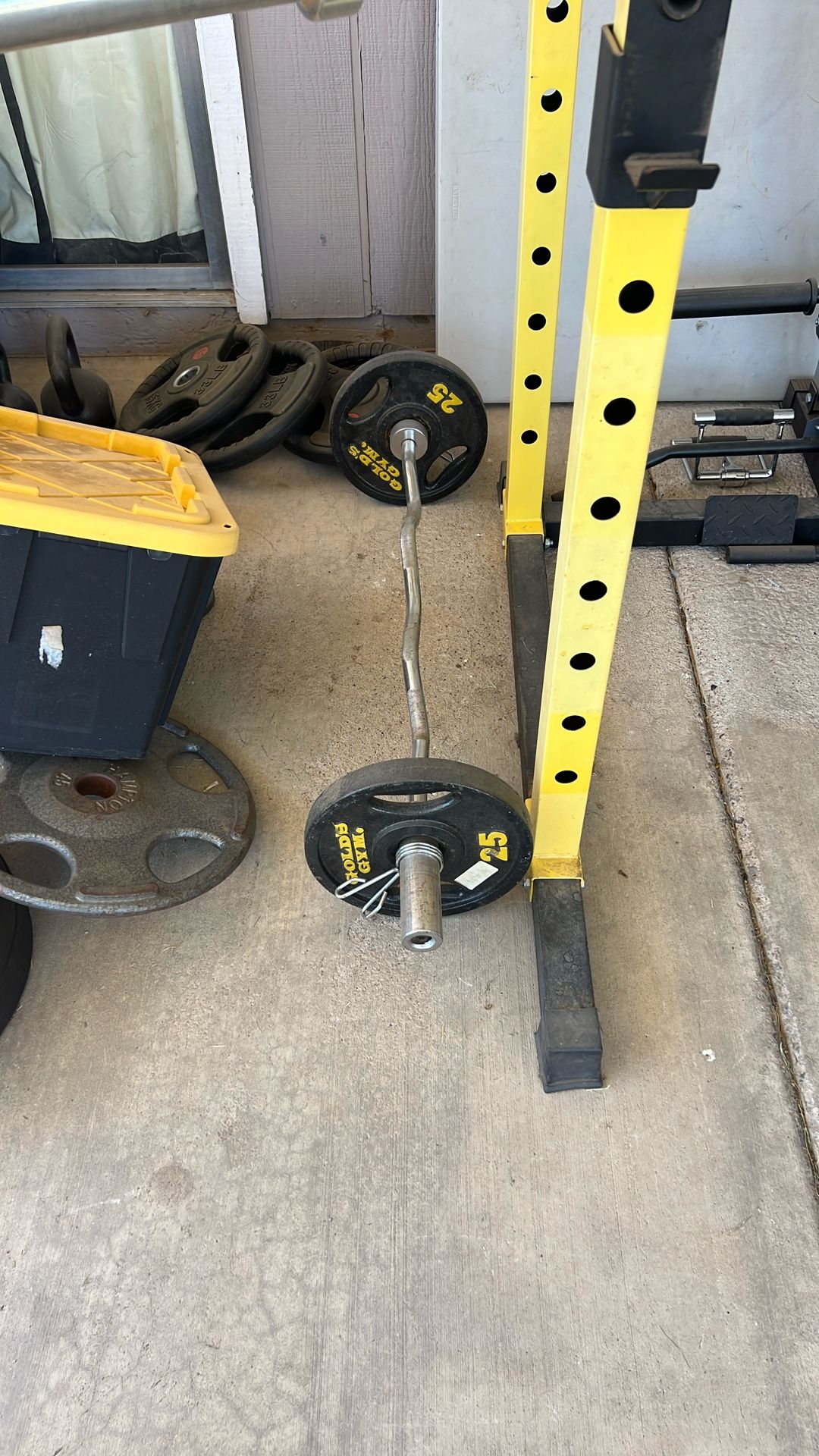 Olympic Curl Bar 2 Inch With 2 Golds Gym Plate Weights