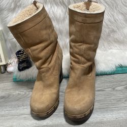 UGG CARNEGIE NUBUCK LEATHER SHEARLING STUDDED WEDGE BOOTS # 1001317 SIZE 8