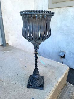 Vintage 14" Cast Iron Pedestal Urn | Twisted Stem Planter | Ornate Garden Decor | Candle Holder