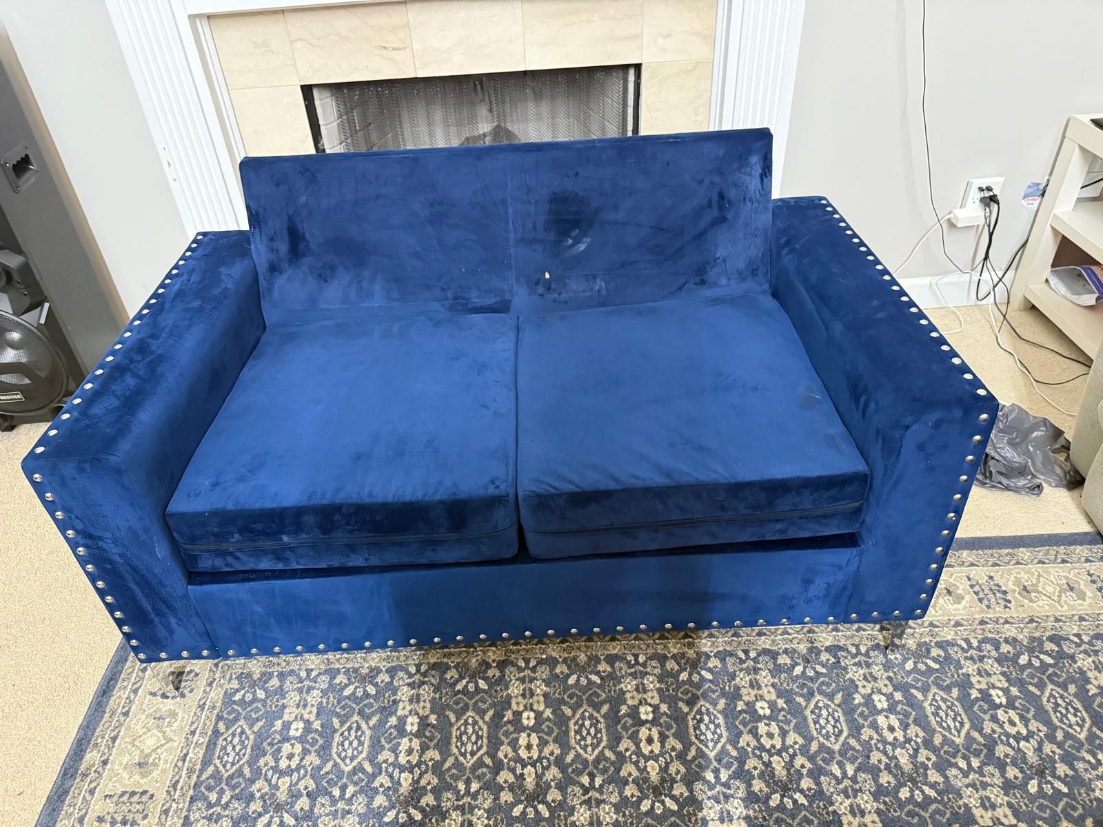 Royal Blue Velvet Cloth Couch