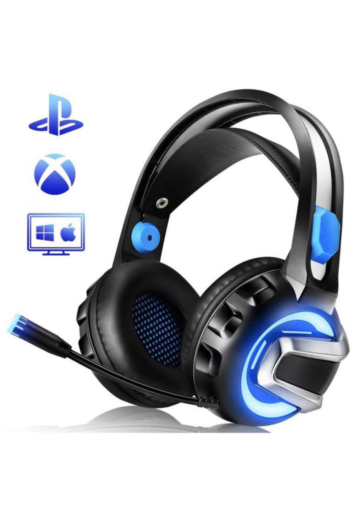 NiceWell Gaming Headset for Xbox One, PS4, PC, Gaming Headphones Wired with Microphone, LED Light, Stereo Sound, Noise-canceling, Over-Ear Soft Earmu