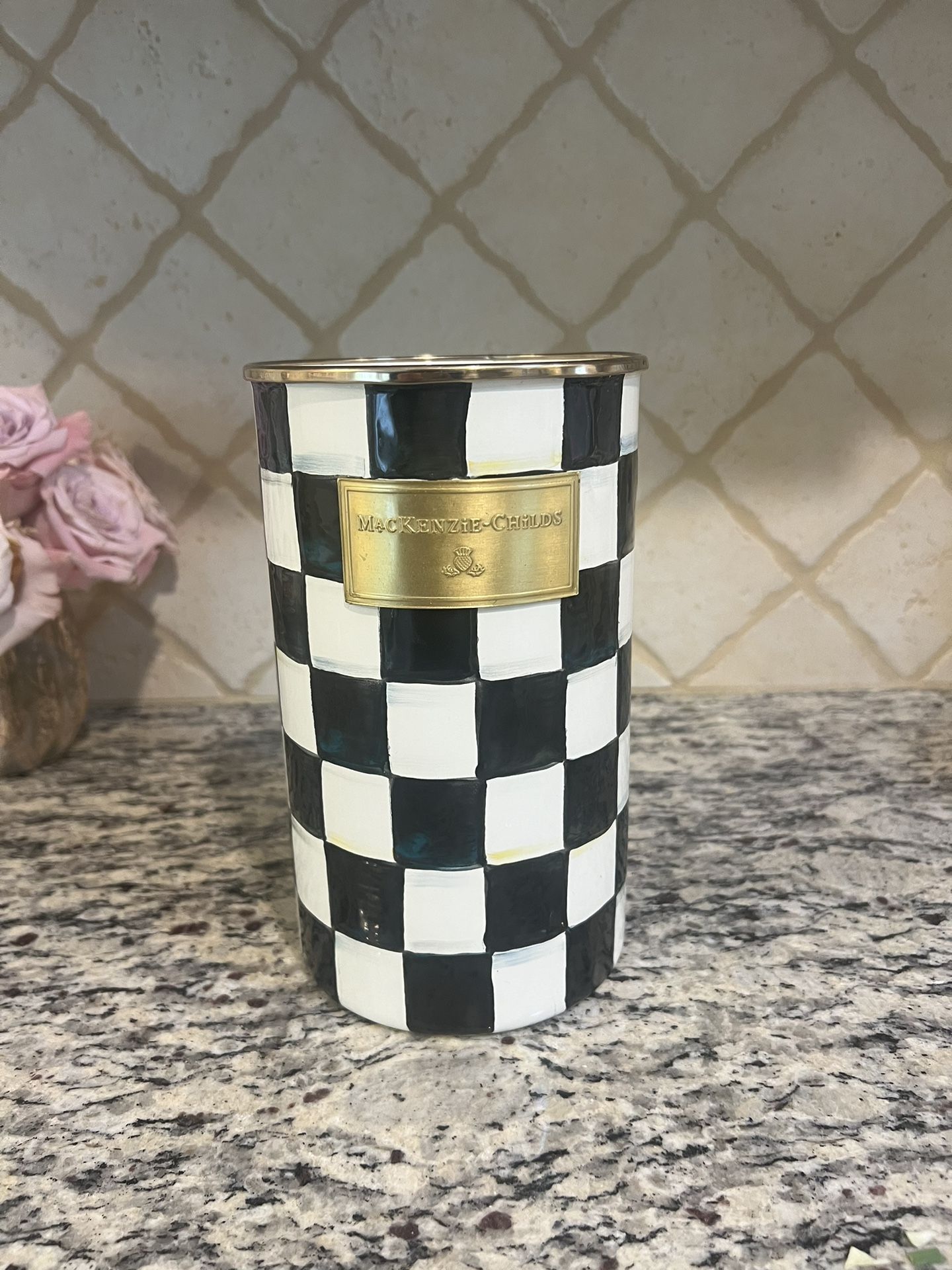 Mackenzie Childs Courtly Check Utensil Holder Vase