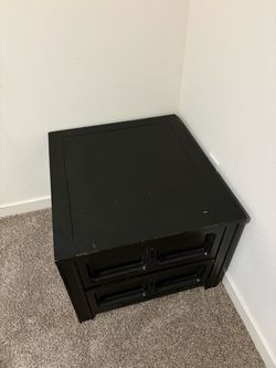 Black Wood Nightstand with Two Drawers