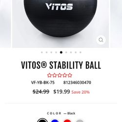 New Vitos Excercise Ball-, 75cm Black