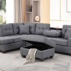 3-pc Sectional Sofa + Storage Ottoman 
