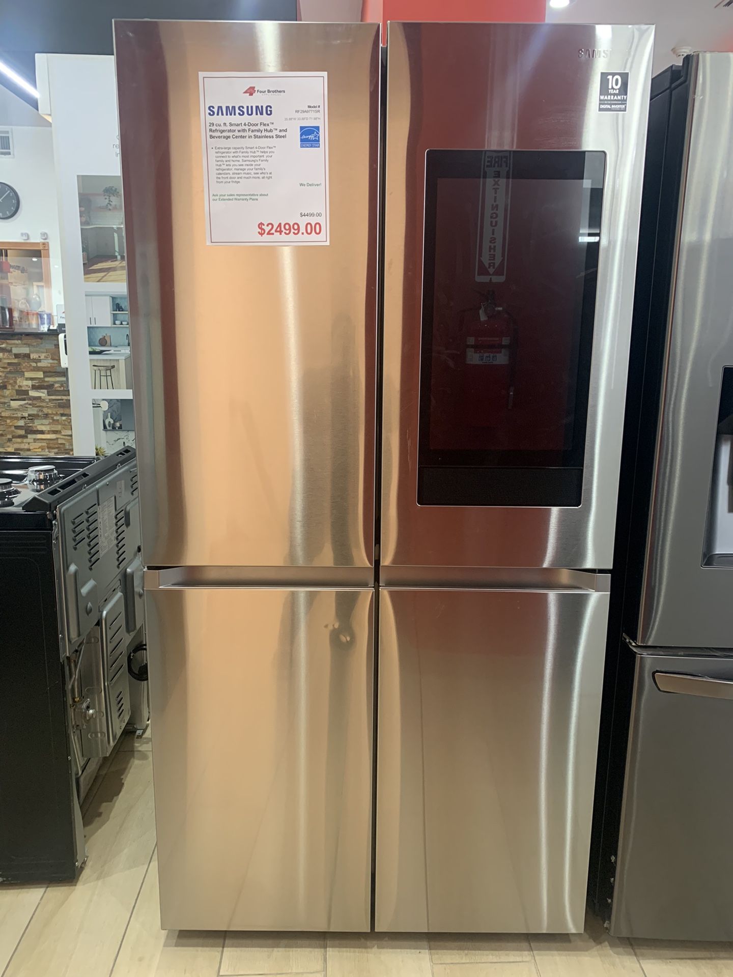 SamsSamsung - 29 cu. ft. Smart 4-Door Flex™ refrigerator with Family Hub™ and Beverage Center - Stainless steel