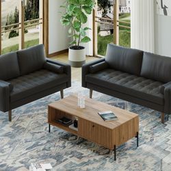 Brand New 2 Piece Faux Leather Living Room Set - Color Black 