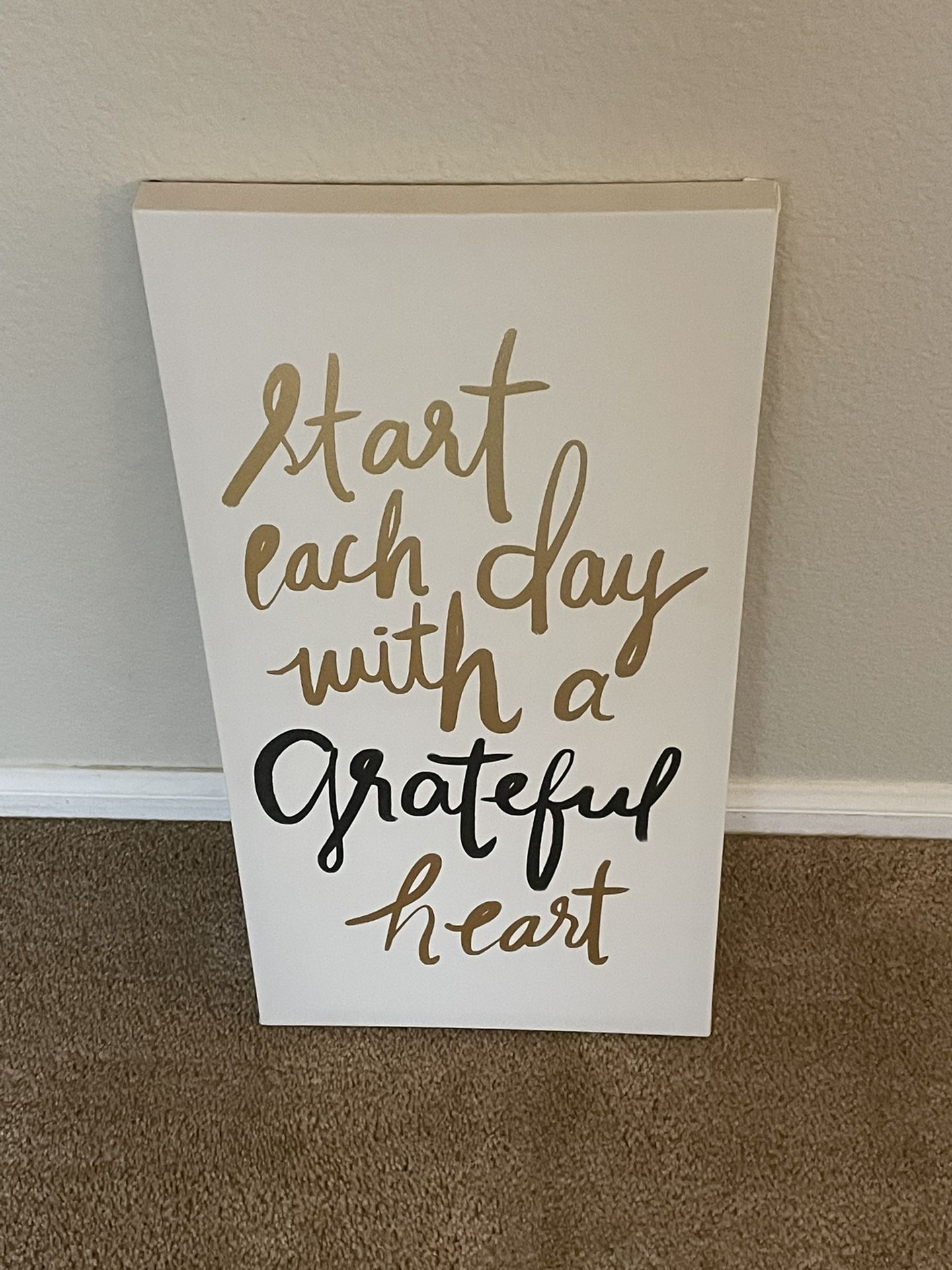 “Gratitude” Quote Room Decor White & Gold Wall Art Hanging