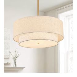 New 18 Inch 3-Light Drum Chandelier Linen Shade