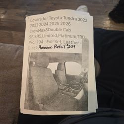 Leather seat covers for Toyota tundra 20:22 to 20:26.
Crewmax, double cab.