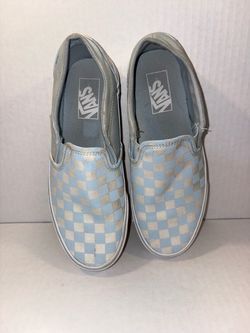 Vans Classic Slip-On shoes blue and white checkered. #0061