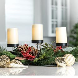 Country Harvest Christmas Centerpiece 26inch – Handcrafted Red Berry Pine Cone Candle Holder for Festive Winter Home Decor, Perfect for Holiday Table,