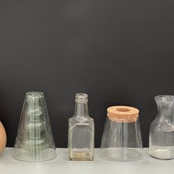 lot of 6 glass bud / flower / propagation vases - 3 to 5 inch tall