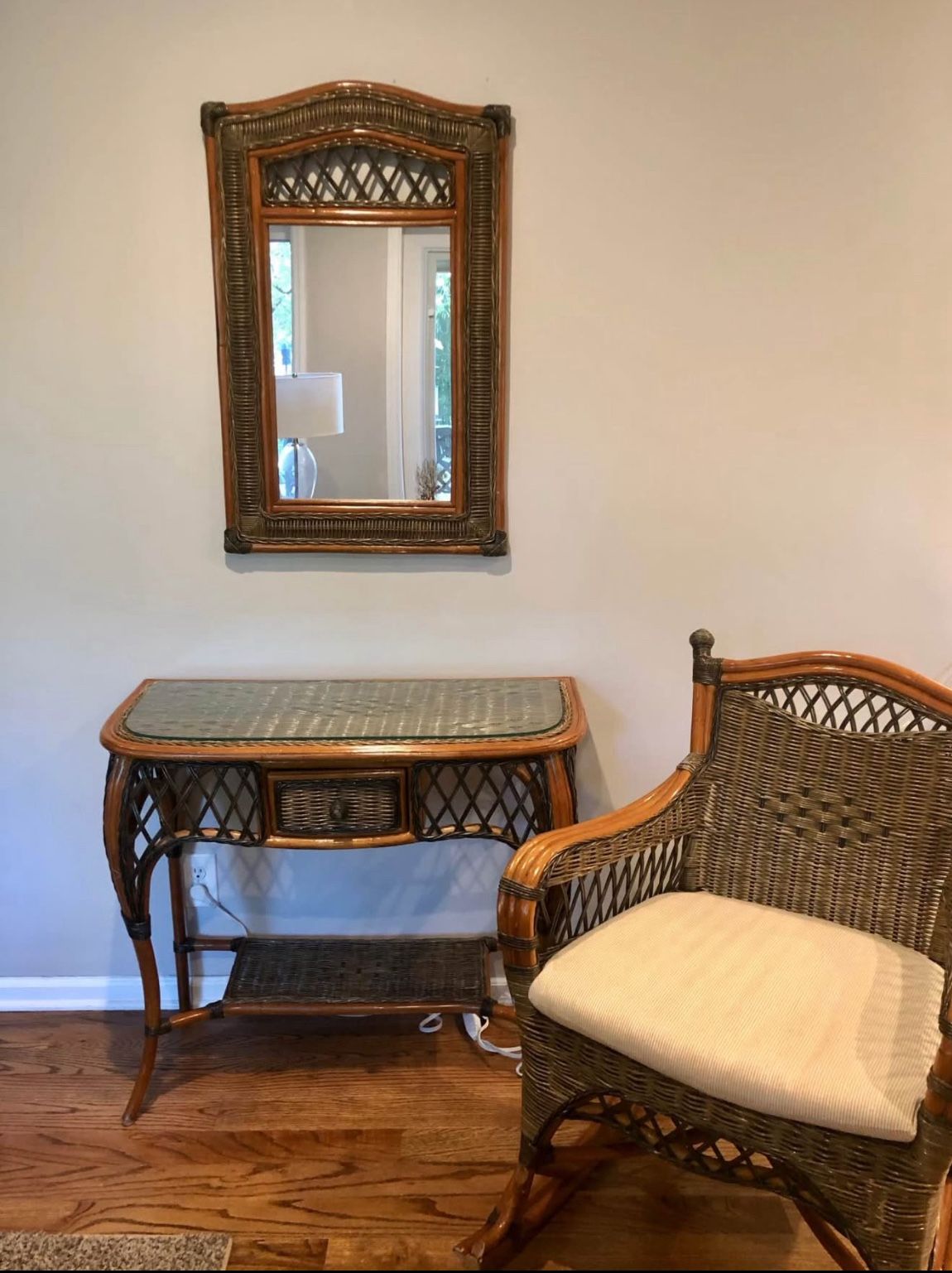 Rattan & Wicker Chair w/matching Table & Mirror 