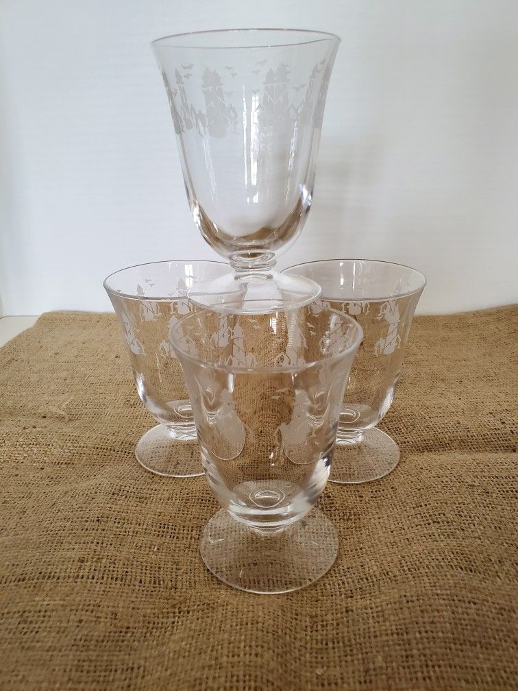 Lenox Etched Lighthouse Footed Glasses - SET OF 4