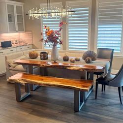 Live Edge Wood Dining Table with Bench