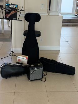 Guitar Starter Bundle with Squier Amp and Cases, Electric Violin , Violin, Music sheet tripod and chair