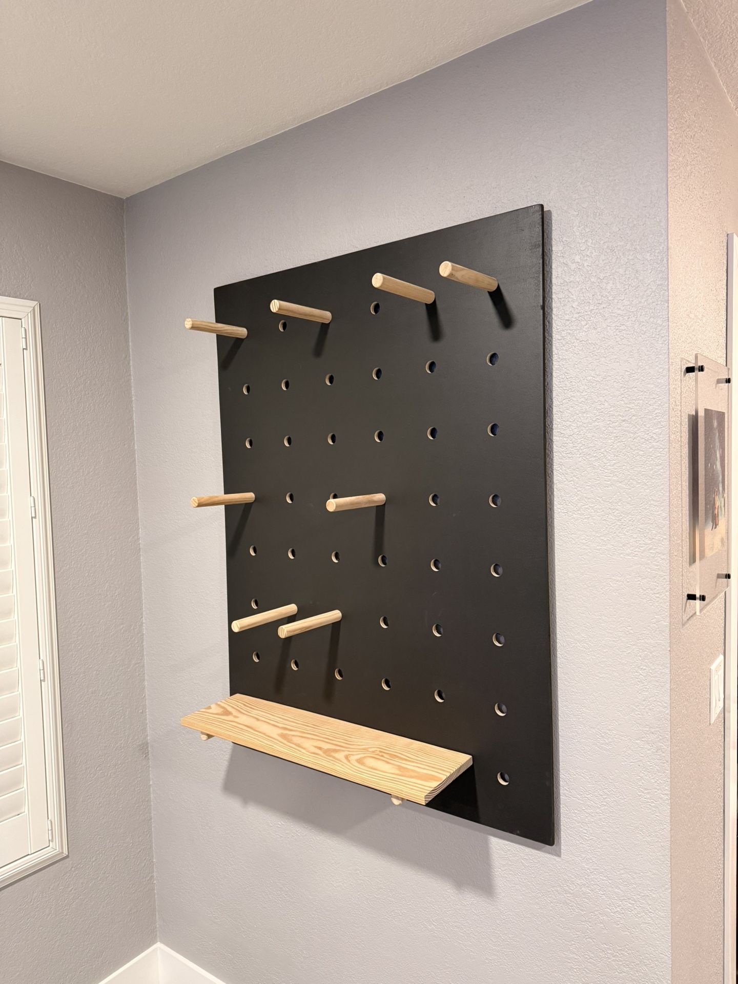 Modern Wood Pegboard Shelf - Home Gym