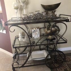 Vintage Ornate Metal And Glass Cart