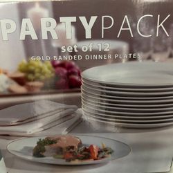Brand New White Dishes With Gold Rim Set Of 12