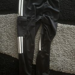 Adidas Black/White Stripe Fitted Cargo Track Pants