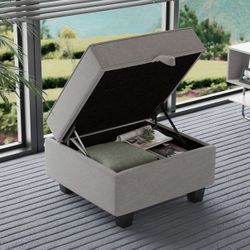 25.59-inch Ottoman with Storage,Square Ottoman Bench with Lid Lifting Function,Storage Ottomans for Living Room,Office Room,Light Grey