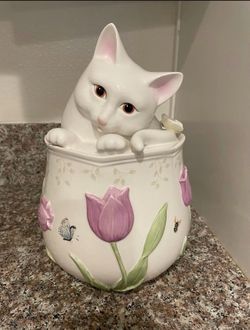 Lenox Butterfly Figural Kitten Cookie Jar