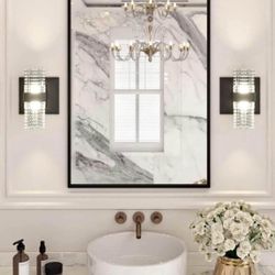 24x36 Inch Black Bathroom Mirror, Copper-Free Mirror, Aluminum Alloy Frame Vanity Mirror (E06)