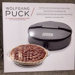 WOLFGANG PUCK 9" Glass Pie Baking Dish W/ Insulated Carry Bag *Brand New in box*