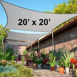 (NEW) $65 Square 20x20ft Sun Shade Sail Outdoor Top Cover 95% UV Block 185gsm w/ Ropes