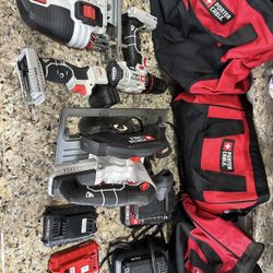 Porter Cable Power Tools Lot Jigsaw Skillsaw Drill Light Chargers Batteries 