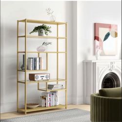 NEW In box Steel Midcentury Modern Geometric Gold Bookcase