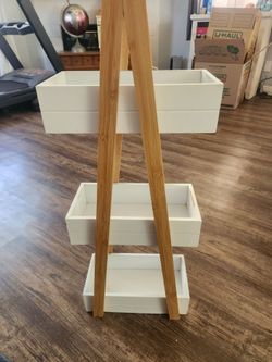 3-Tier Bamboo Ladder Organizer with White Bins