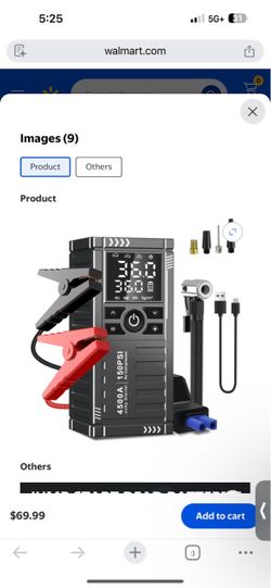 WellMall Auto Jump Starter with Air Compressor - 4500A 150PSI Portable Car Battery Jump Starter (5L Gas/3.5L Diesel), 12V Jump Box Car Battery Jumper 