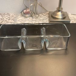 Vintage Hand Blown Heavy Glass, 3 Section Food/candy Divider 