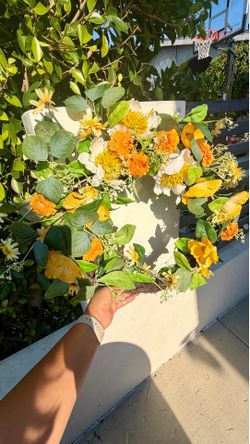 Wreath of Roses and Yellow Flowers