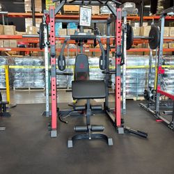 MARCY SM-4033 Home Gym Smith Machine Squat Rack Power Cage with Olympic Bench  