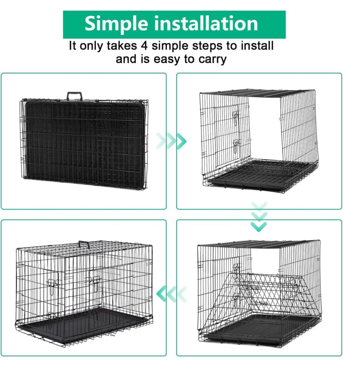FDW Dog Crate Dog Cage Pet Crate for Large Dogs 42 Inch Folding Metal Pet Cage Double Door W/Divider Panel Indoor Outdoor Dog Kennel Leak-Proof Plasti