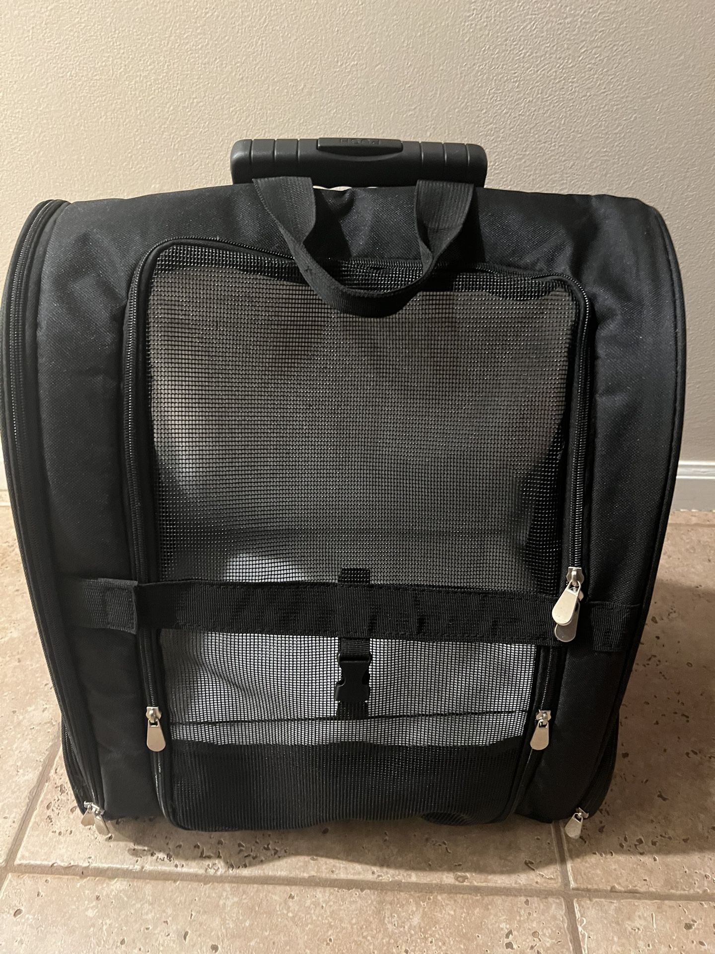 Black Rolling Sherpa Lined Travel Pet Carrier