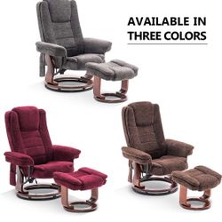 Fabric Recliner Massage Chair With ottoman Swivel Chair W Wood Base 9099