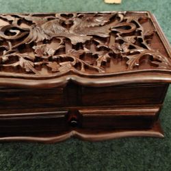 Carved Wood Jewelry Box With Mirror