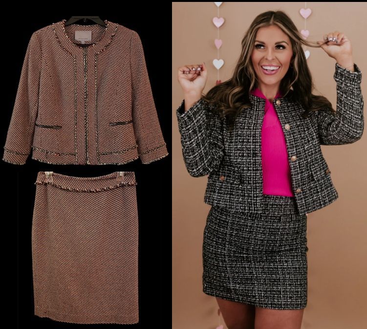 Classiques Entier (Nordstrom) Tweed Jacket & Skirt Pink/Black Matching Set Small/6