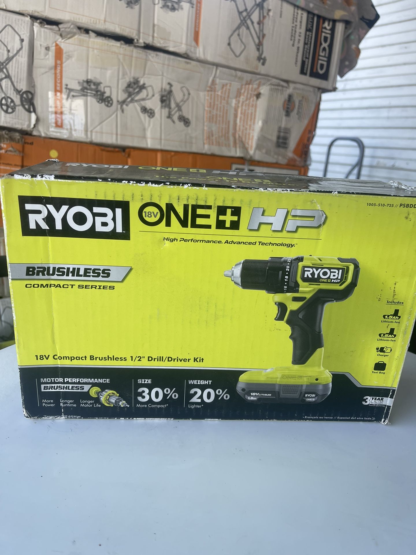 RYOBI ONE+ HP 18V Brushless Cordless Compact 1/2 Drill/Driver Kit with  (2) Ah Batteries, Charger and Bag