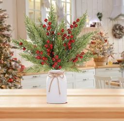 46 Pcs Artificial Pine Branches Fake Greenery Pine Picks Artificial Red Berry Stems Christmas Pine Needles for DIY Christmas Garland Wreath Xmas Embel