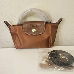 Longchamp mini with top handle and crossbody bag purse golden brown cognac gift