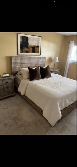 Beautiful Rattan Bedroom Set: Queen Bed Frame & Two Nightstands