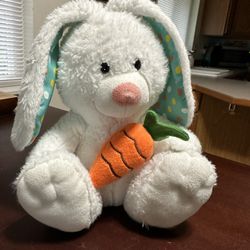 Plush Stuffed Animal Bunny With Carrot And Polka Dot Ears 