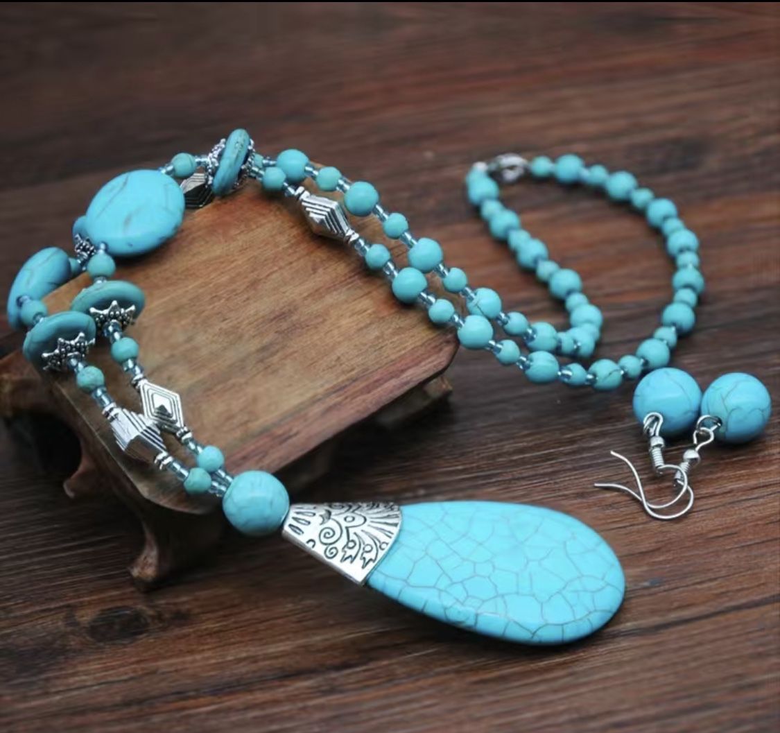 Turquoise WaterDrop Necklace With Earrings
