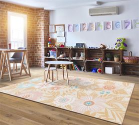 Flagship Carpets Good Vibes Floral Area Rug 5’ x 7’6” Classroom NEW