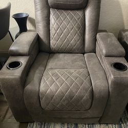 Gray Leather Power Recliner 